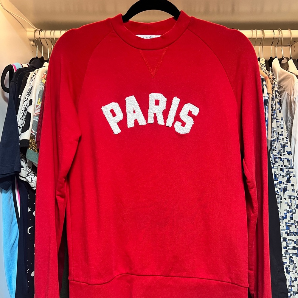 Sandro Red Crewneck Sweater with Paris Design - S